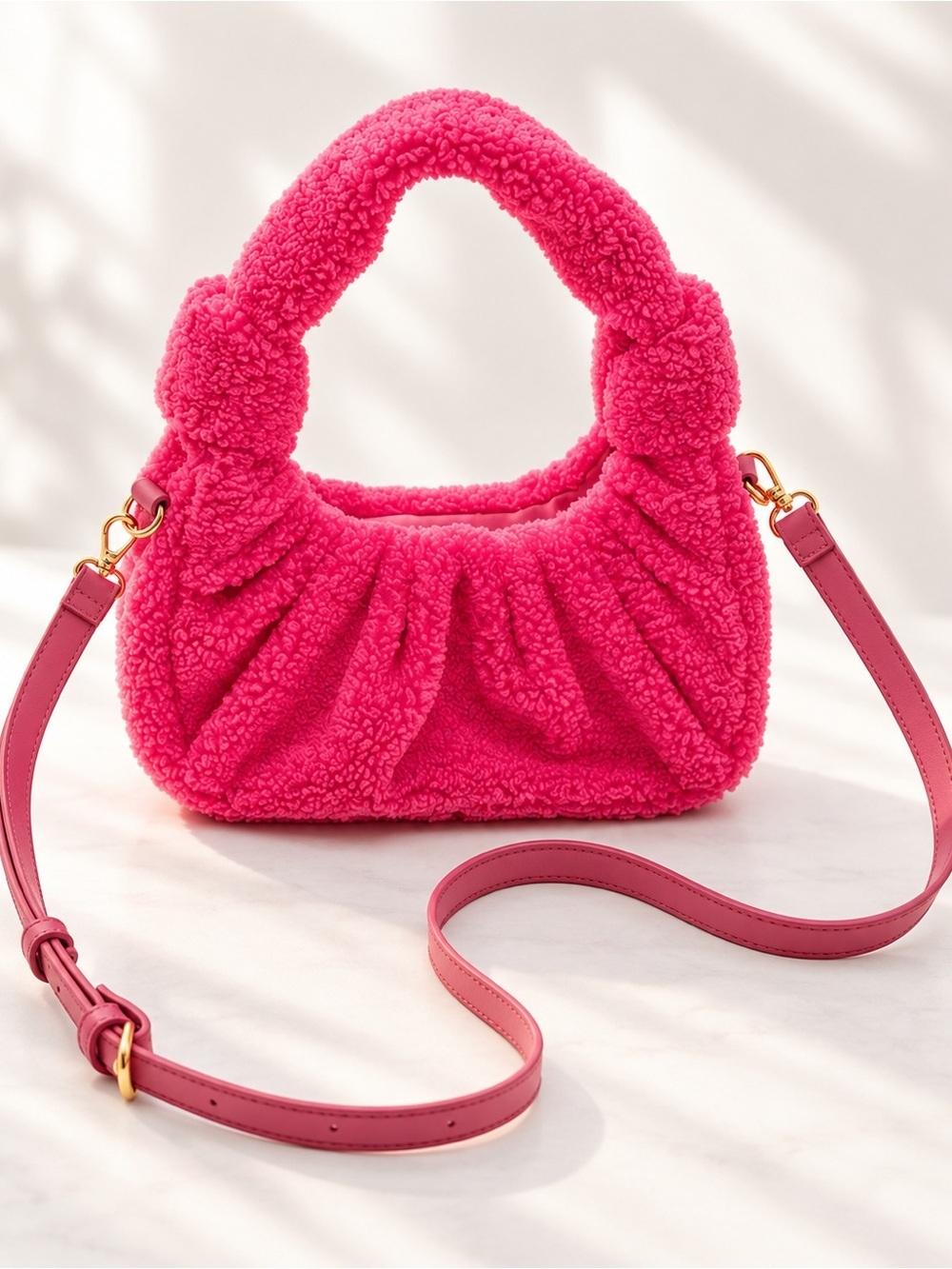 Urban Expressions Y2K Hot Pink Teddy Sherpa Crossbody Handbag 2000s Dopamine